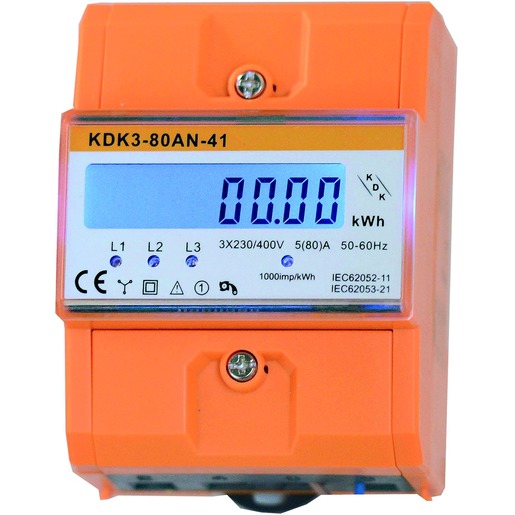 1St. Elektronischer Drehstromzähler Hutschienenzähler, 5(80)A, 3x230/400V, 4,2 420580-4TE