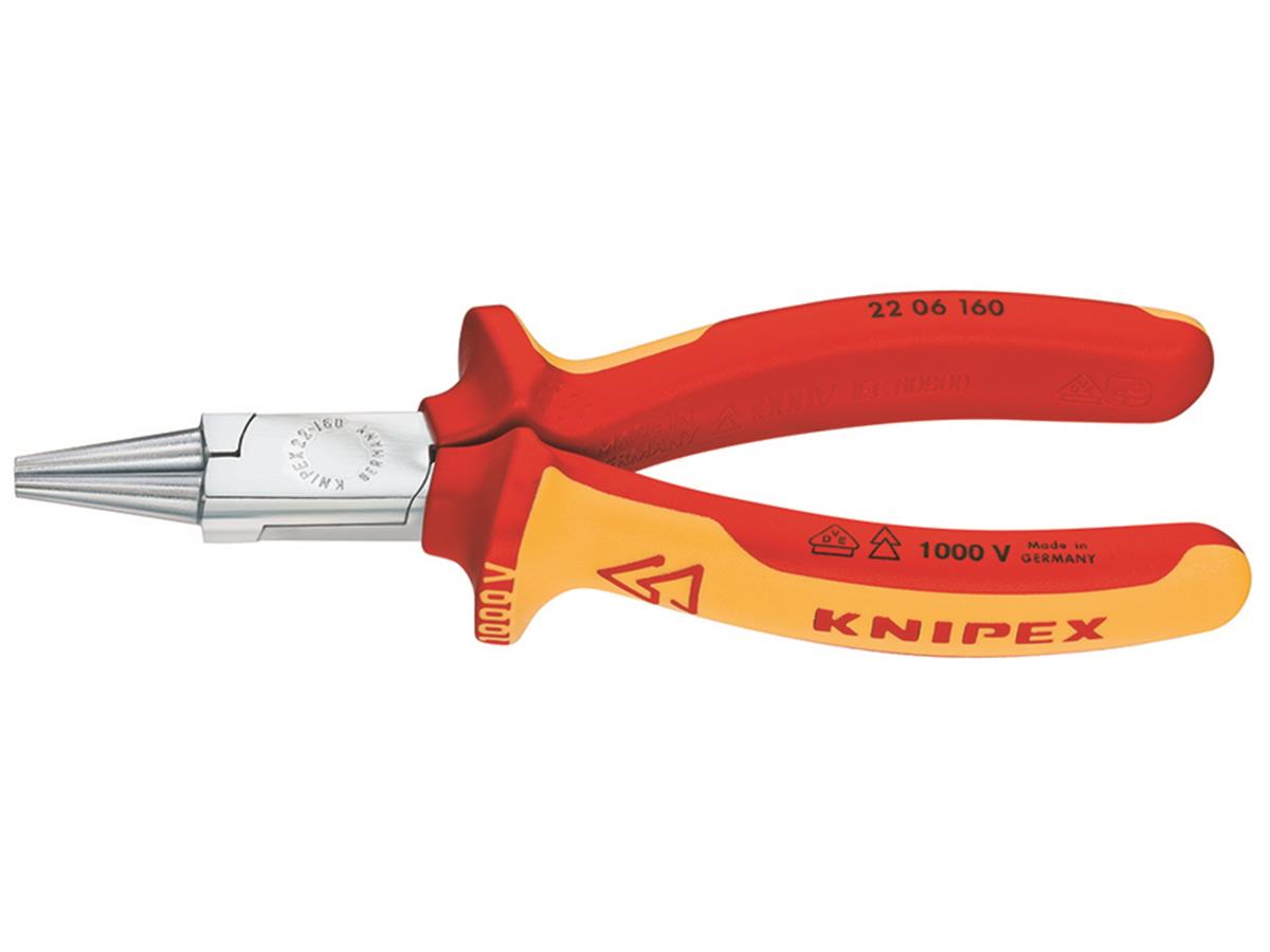 1St. Knipex 22 06 160 VDE Rundzange VDE isoliert, Zange verchromt 160 mm