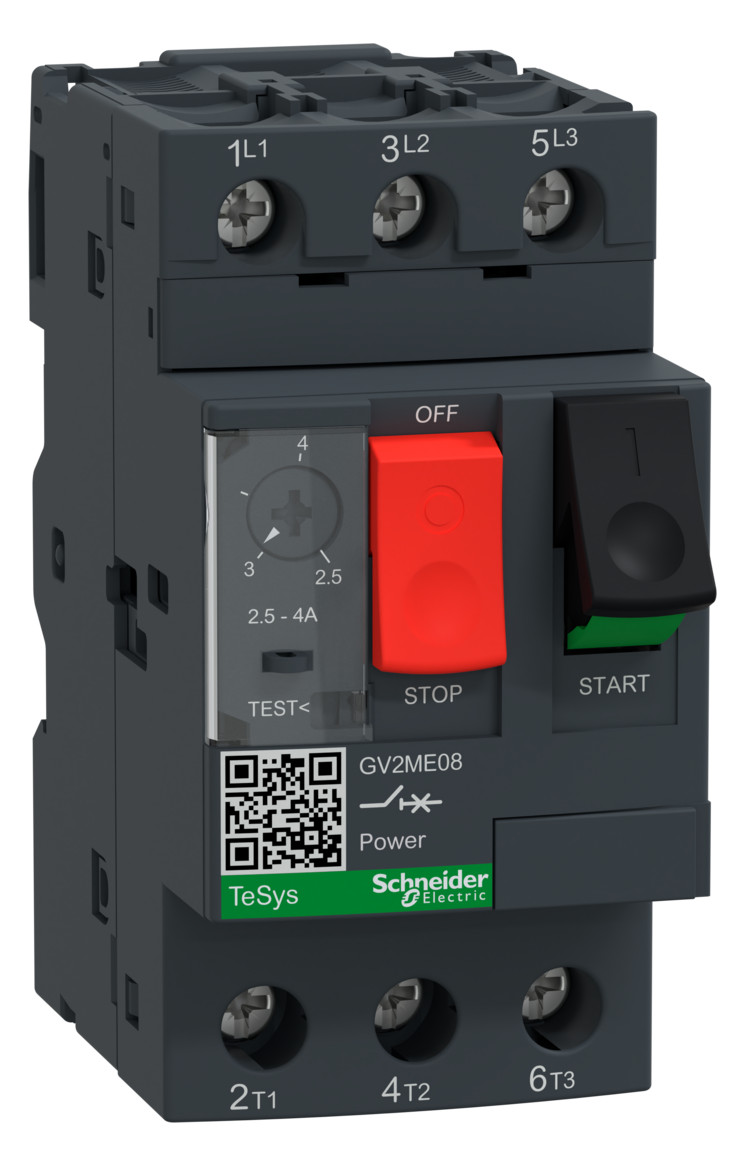 1St. Schneider Electric GV2ME08 Motorschutzschalter, 3p, 2,5-4A, Tasterbetätigung, Schraubanschluss