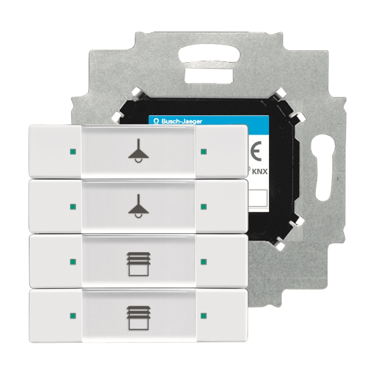 1St. Busch-Jaeger 6127/01-84 Bedienelement, 4-fach, mit beiliegendem Busankoppler Busch-Installationsbus KNX studioweiß