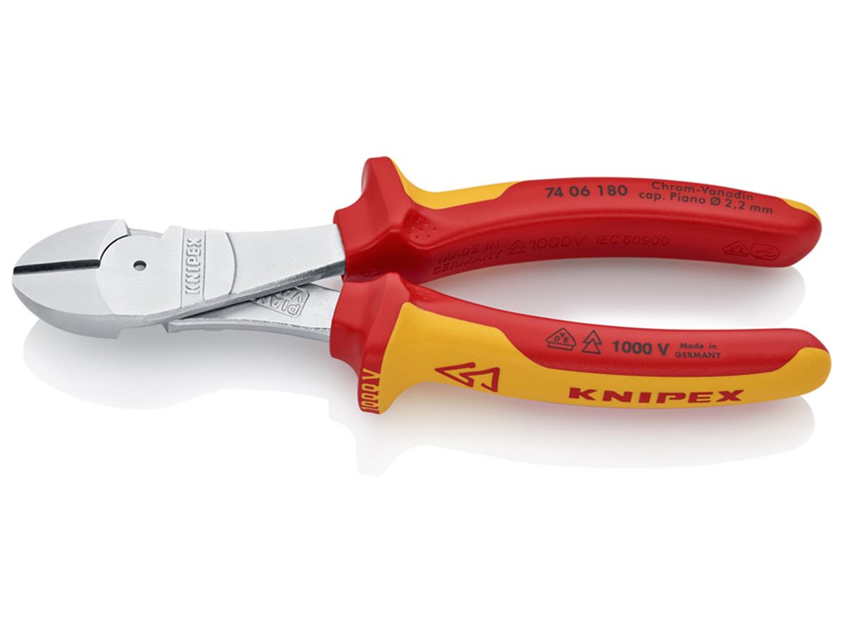 1St. Knipex 74 06 180 VDE Kraft-Seitenschneider VDE isoliert, Zange verchromt 180 mm