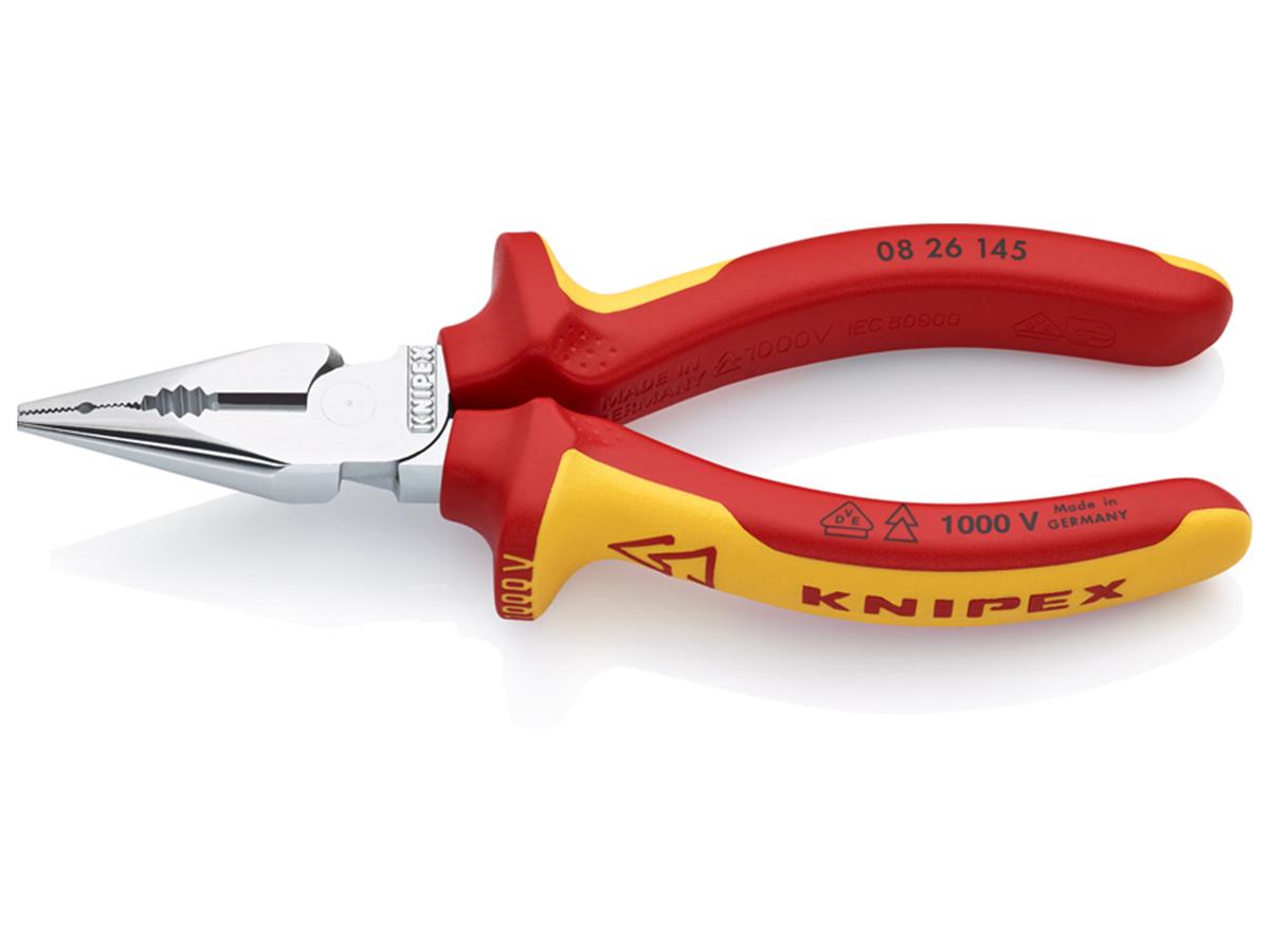 1St. Knipex 08 26 145 VDE Spitzkombizange VDE isoliert, Zange verchromt 145 mm