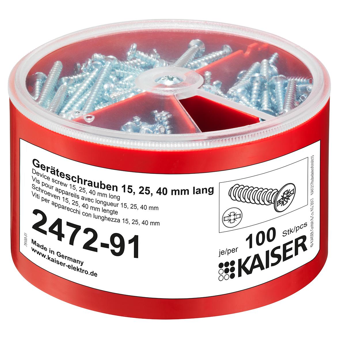 1St. Kaiser 2472-91 Geräteschrauben-Box je 100 Schrauben d=3,2xLänge 15/25/40