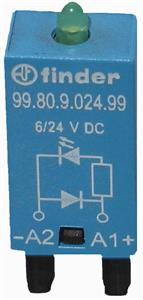 1St. Finder 9980902499 Modul, Freilaufdiode und grüne LED, 6 bis 24 V DC 99.80.9.024.99