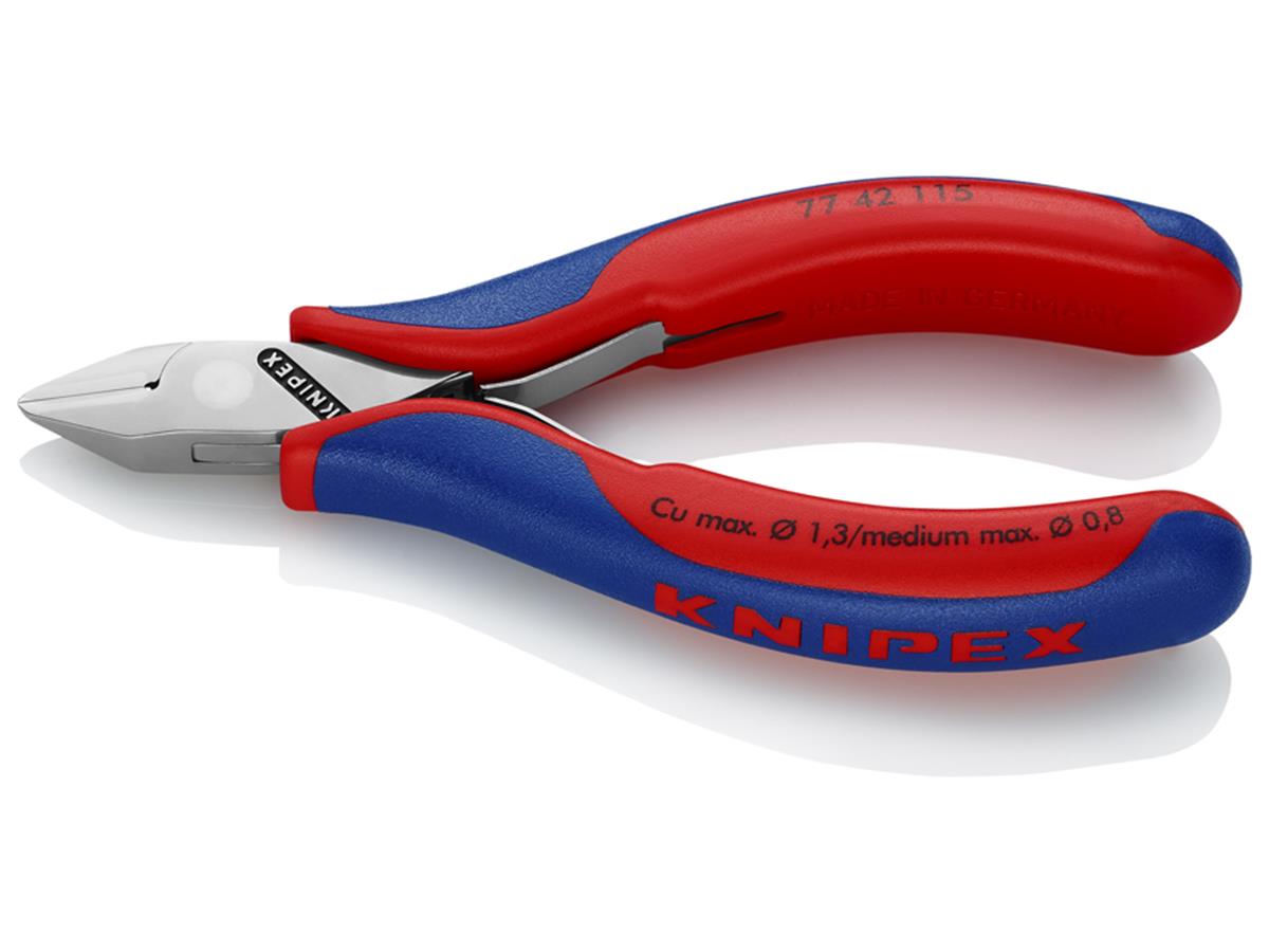 3St. Knipex 77 42 115 Elektronik-Seitenschneider o. Facette, spiegelpol., mittelharter Draht bis d= 0,8 mm 115 mm, Kopf spitz