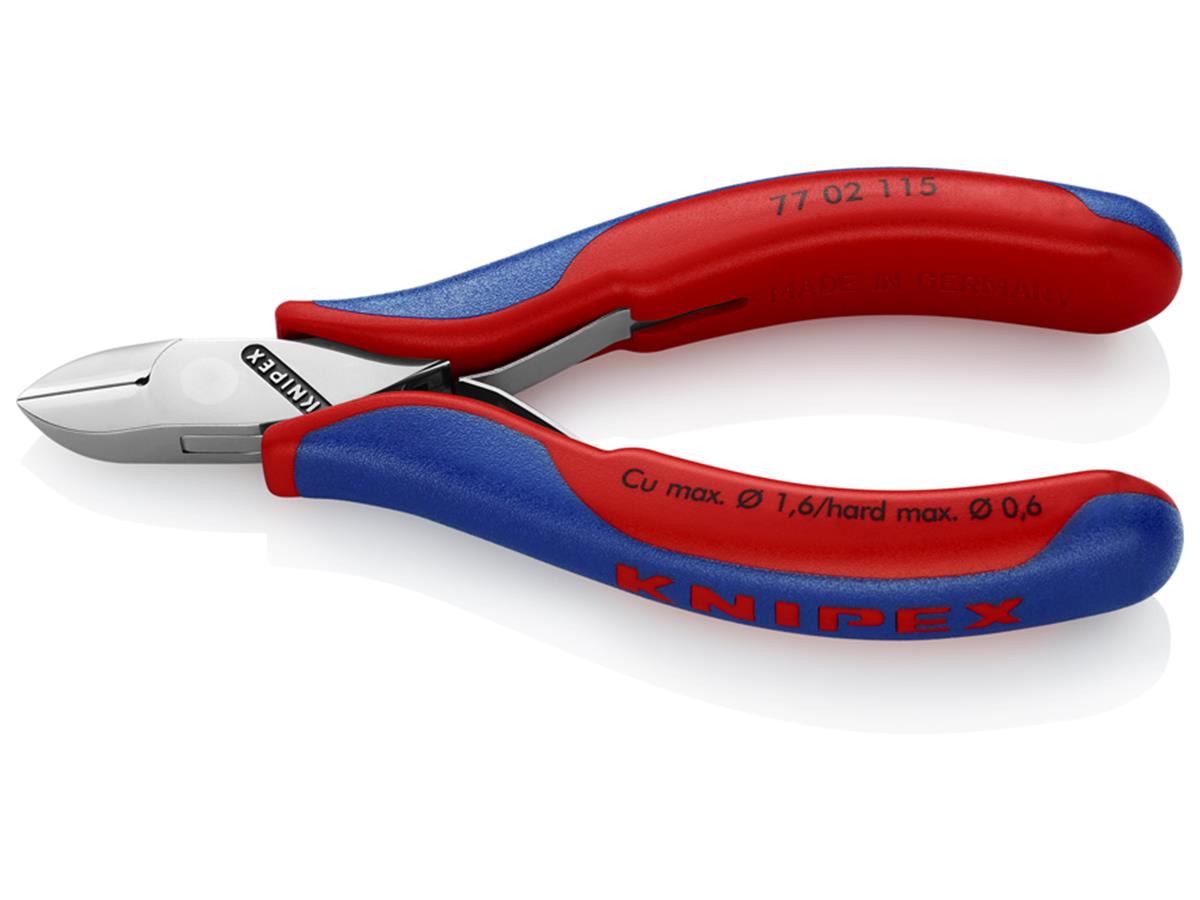 1St. Knipex 77 02 115 Elektronik-Seitenschneider m. kl. Facette, spiegelpol., harter Draht bis d= 0,6 mm 115 mm