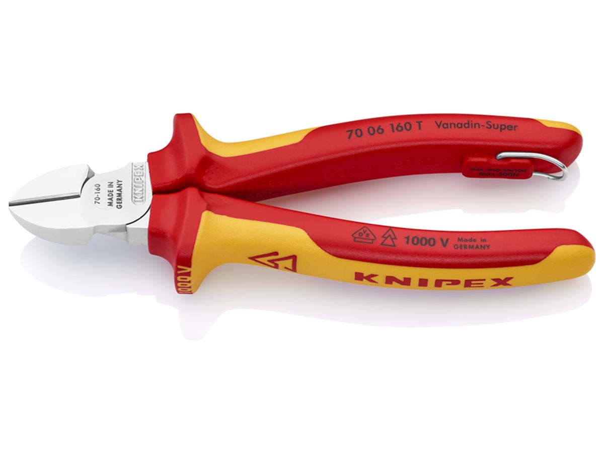 1St. Knipex 70 06 160 T VDE Seitenschneider VDE isoliert, Zange verchromt, mit Befestigungsöse 160 mm