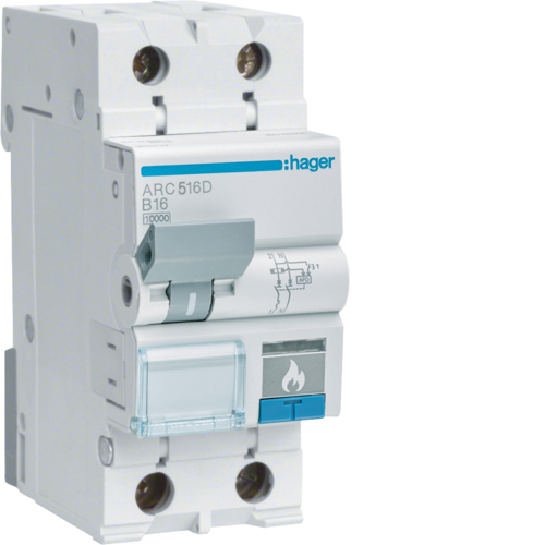 1St. Hager ARC516D Fehlerlichtbogen-Schutzeinrichtung AFDD mit LS-Schalter 1P+N 10kA B-16A 2M