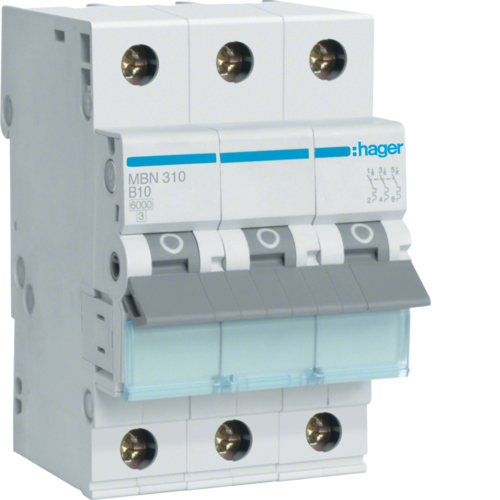 1St. Hager MBN310 Leitungsschutzschalter 3 polig 6kA B 10A 3 Module