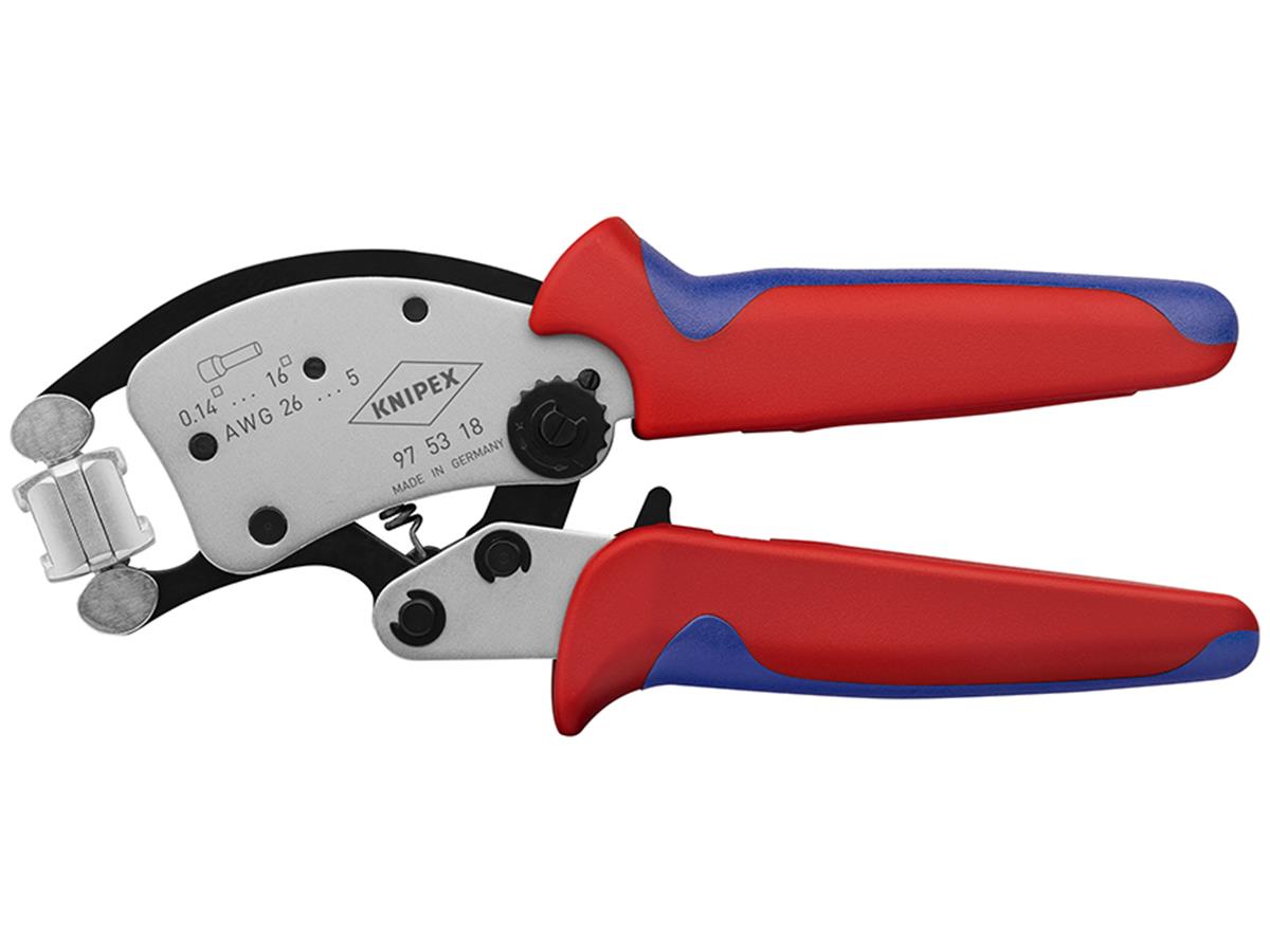 1St. Knipex 97 53 18 SB Aderendhülsen-Presszange, selbsteinstellend Twistor16 Vierkantpressung mit 360° schwenkbarer Crimpstelle 0,14 - 16 mm²