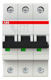 1St. ABB S203-B63 Sicherungsautomat B-Char., 6kA, 63A, 3-polig 2CDS253001R0635