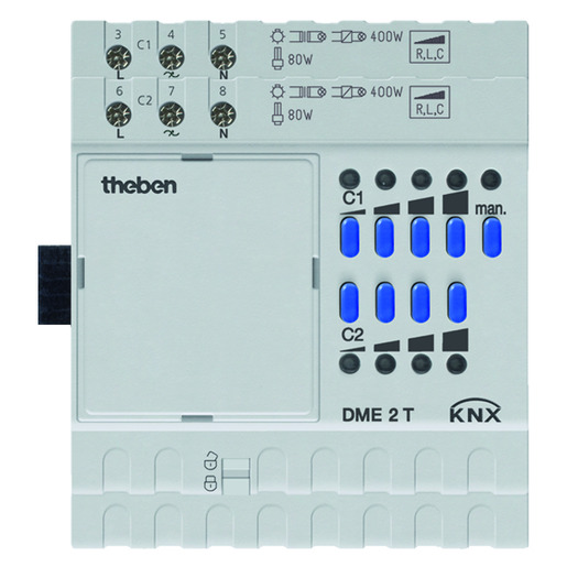 1St. Theben 4930275 KNX Universal-Dimmaktor 2-fach, Erweiterungsgerät DME 2 T KNX