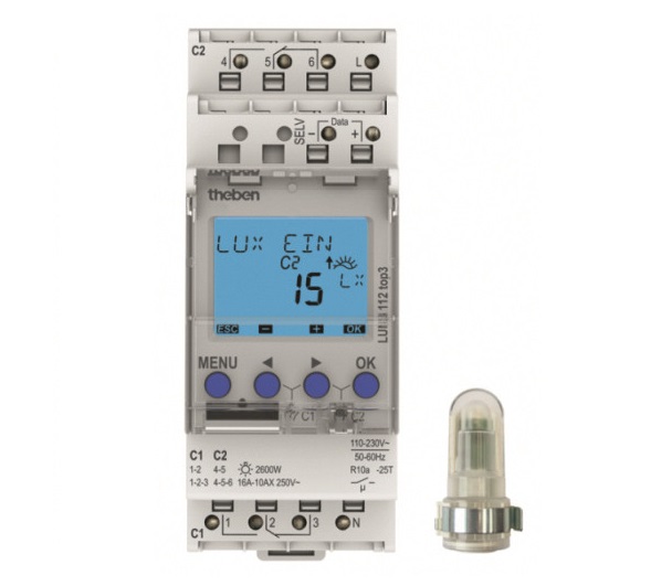 1St. Theben 1120130 Dämmerungsschalter mit Aufbau-Lichtsensor, 2 Kanäle LUNA 112 top3 AL