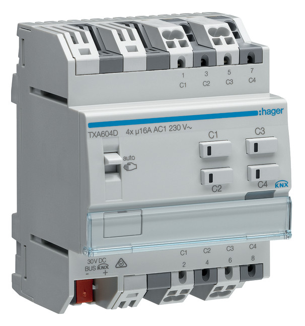 1St. Hager TXA604D Schalt-/Jal.aktor 4/2f KNX easy 16A C-L.