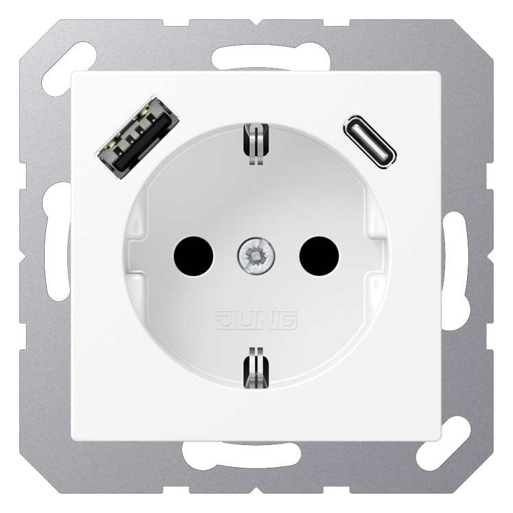 1St. Jung A1520-15CAWWM SCHUKO-Steckdose mit USB Typ AC, schneeweiß matt