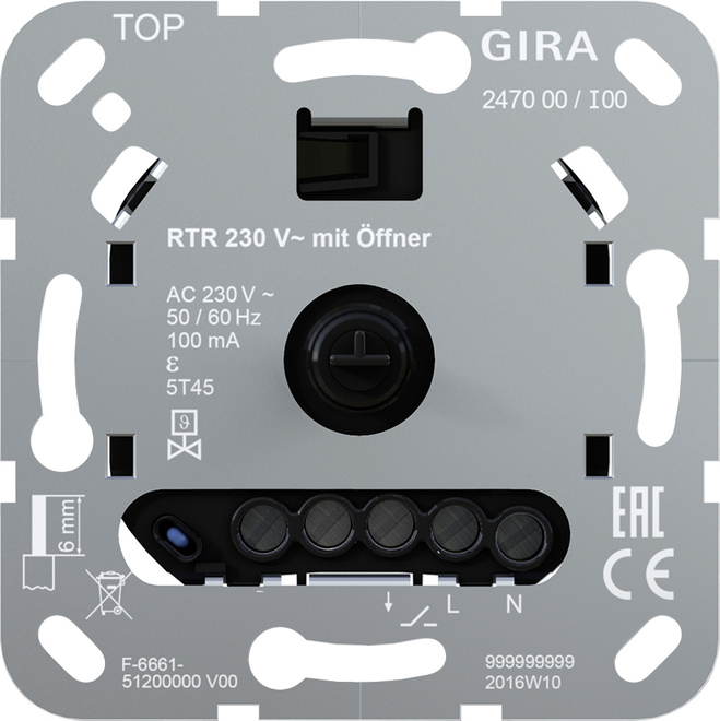 1St. Gira 247000 Raumtemperaturregler 230V Öffner Einsatz mit Öffner