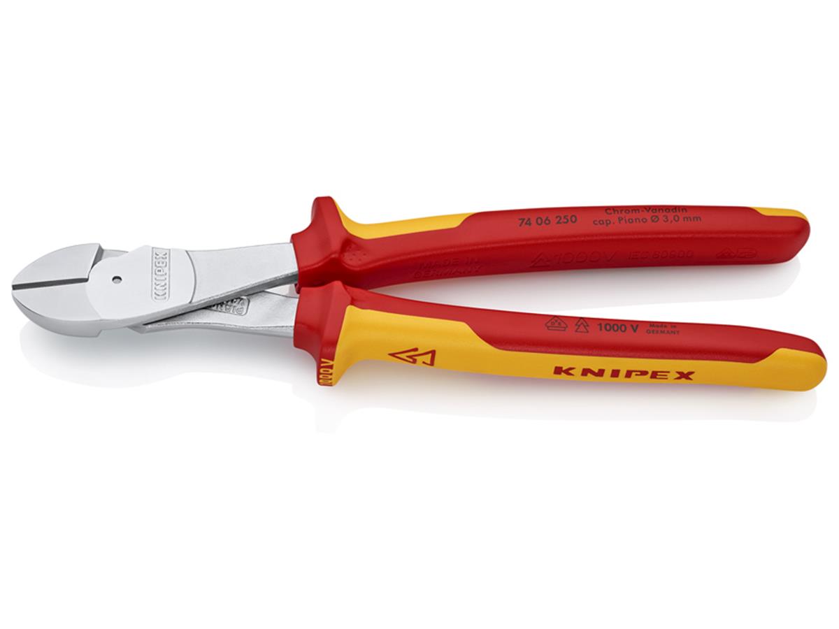 1St. Knipex 74 06 250 VDE Kraft-Seitenschneider VDE isoliert, Zange verchromt 250 mm