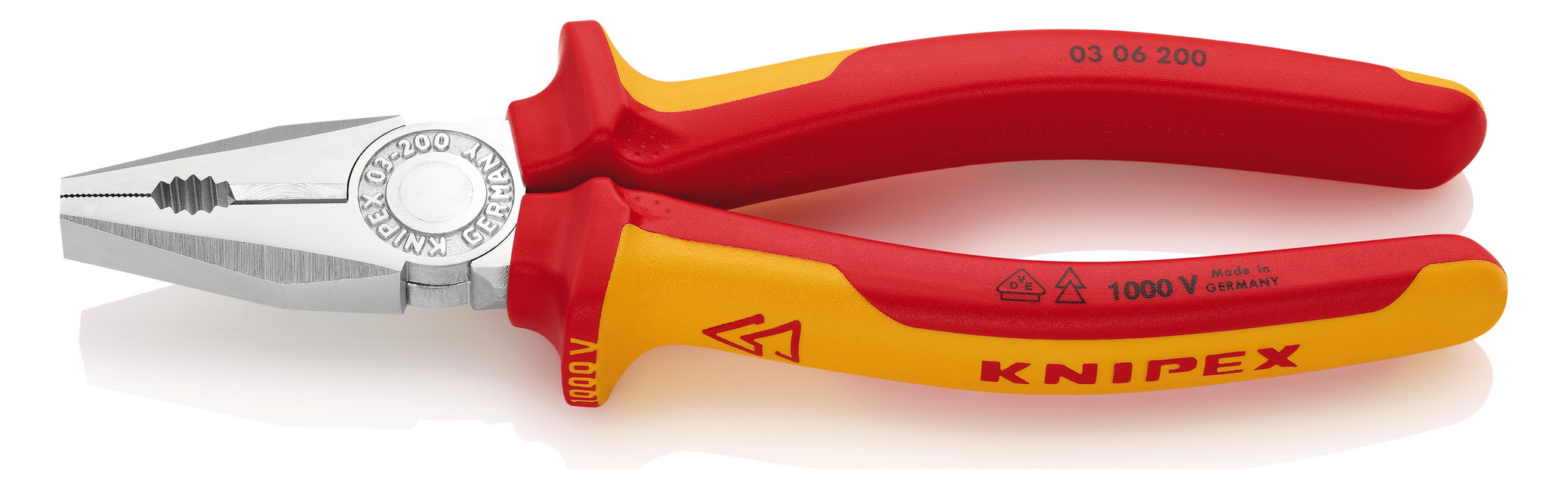 1St. Knipex 03 06 200 VDE Kombizange VDE isoliert, Zange verchromt 200 mm