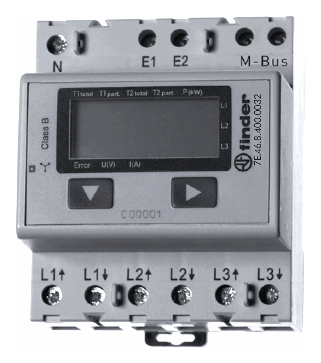 1St. Finder 7E.46.8.400.0032 Zähler LCD, 1- und 2 Tarifzähler, für 3-Phasen Drehstrom 7E4684000032