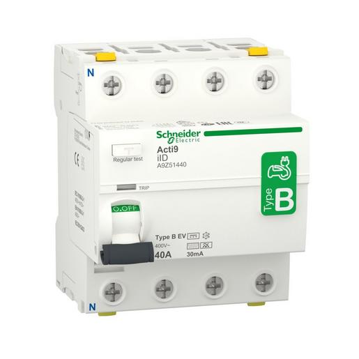 1St. Schneider Electric A9Z51440 Fehlerstrom-Schutzschalter Elektroladestation iID, 4P, 40A, Typ B-EV, 30mA