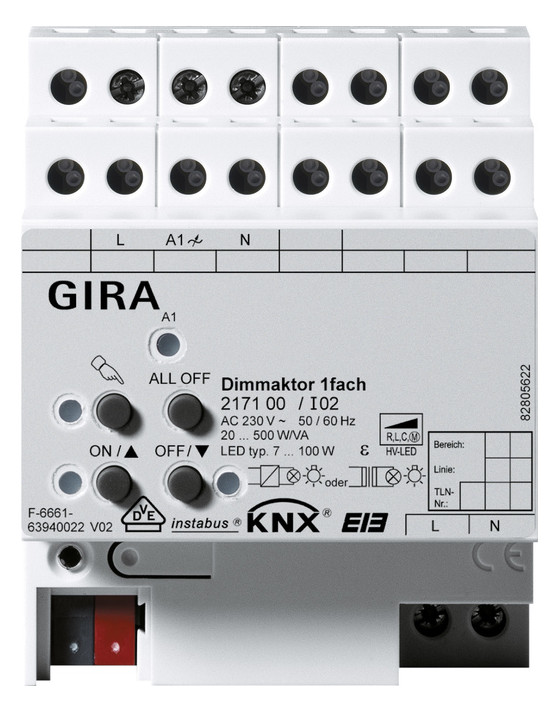 1St. Gira 217100 Dimmaktor 1f 500 W/VA KNX REG