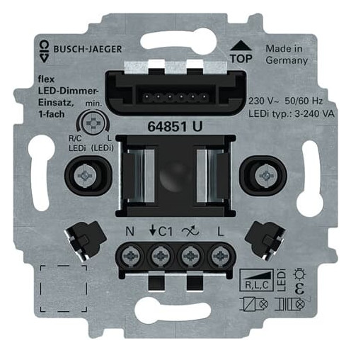 1St. Busch-Jaeger 64851 U LED-Dimmer-Einsatz flex, 1-fach, UP, LED, 4 - 400 W