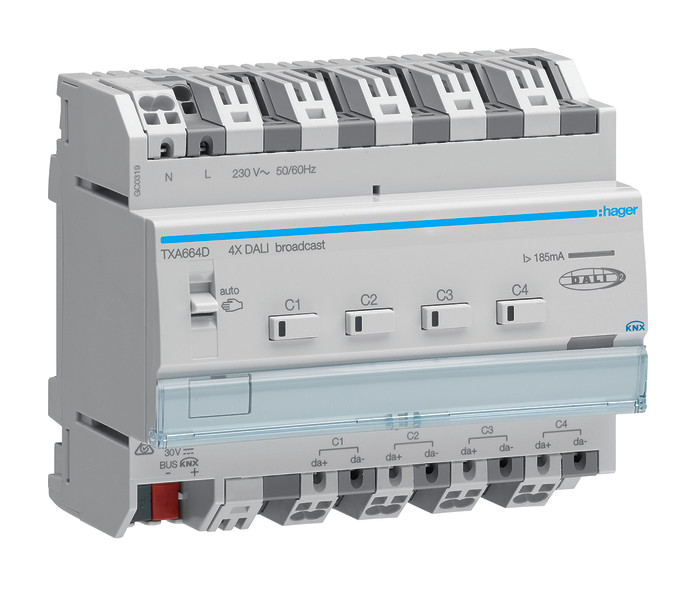 1St. Hager TXA664D DALI Aktor 4-fach KNX easy, Broadcast