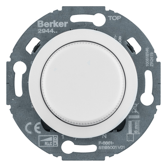 1St. Berker 294410 Universal-Drehdimmer mit Zentralstück (R, L, C, LED), Serie 1930/Glas, pw. gl.