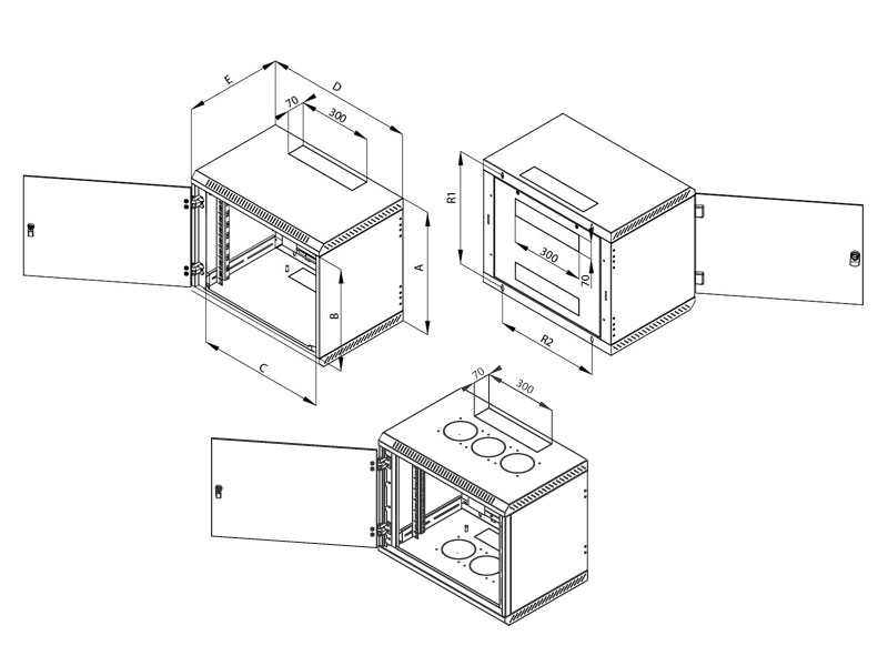 1St. Triton DELTAB4S 12HE Wandschrank einteilig 12HE b=600 x h=635x t=395mm - 19 Zoll