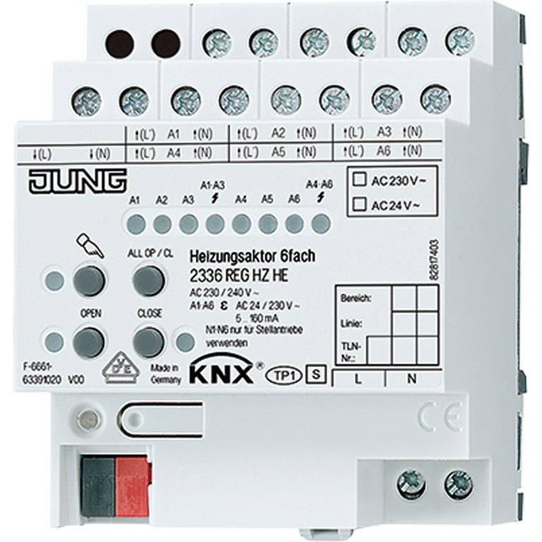 1St. Jung 2336 REG HZ HE KNX Heizungsaktor 6fach REG Triac 4 2336REGHZHE