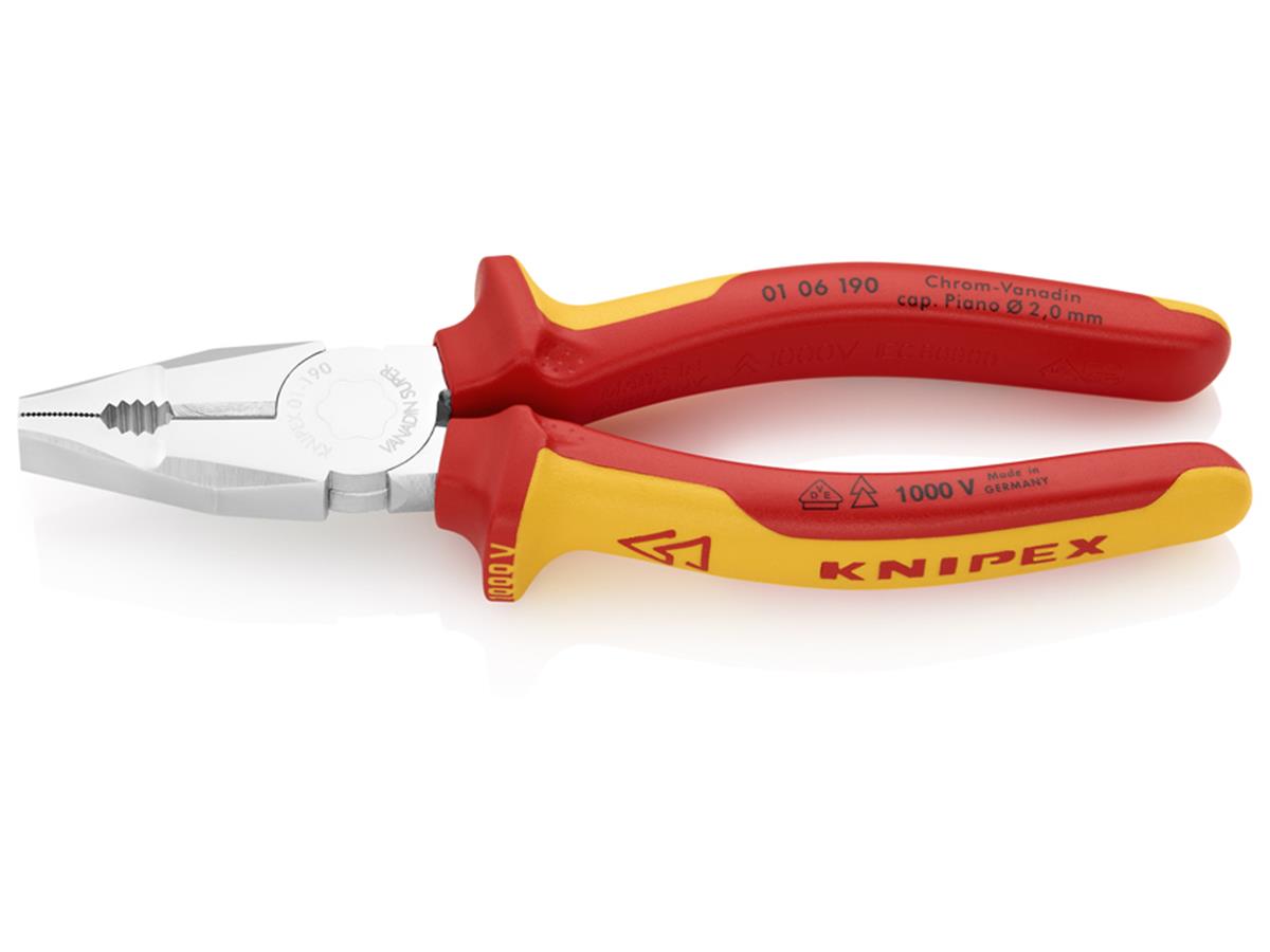 1St. Knipex 01 06 190 VDE Kombizange Chrom Vanadin VDE isoliert, Zange verchromt 190 mm