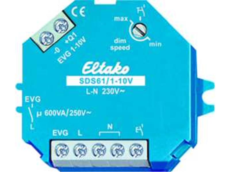 1St. Eltako SDS61/1-10V 1-10V-Steuer-Dimmschalter 1-10V für EVG. 1 Schließer nicht potenzialfrei 600VA und 1-10V-Steuerausgang 40mA 61100800