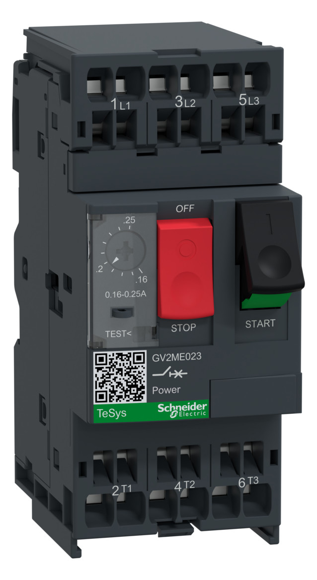 1St. Schneider Electric GV2ME023 Motorschutzschalter, 3p, 0,16-0,25A, Tasterbetätigung, Federzuganschluss