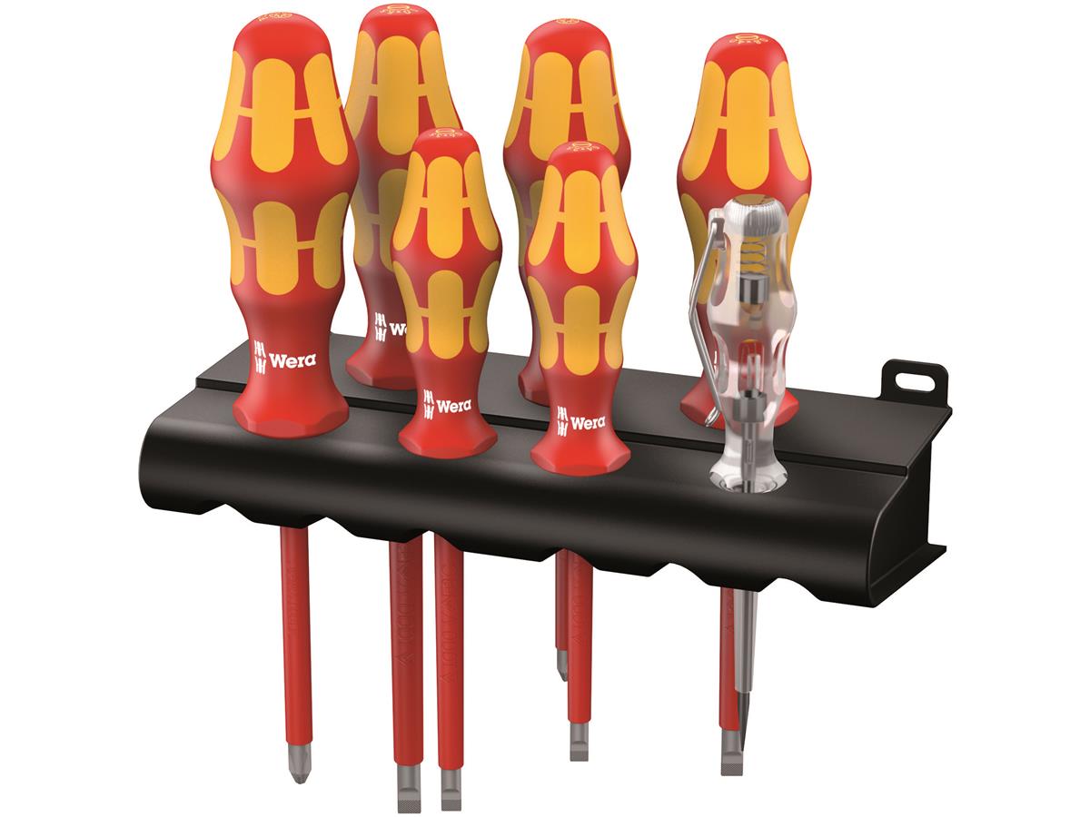 1St. Wera 05006148001 VDE Schraubendrehersatz mit Spannungsprüfer, 7-tlg. 160i/165i/7, Satz 7-tlg. (Pozidriv®) Satz mit PZ 1 + PZ 2