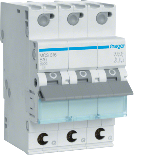 1St. Hager MCS316 Leitungsschutzschalter 3 polig 6kA C 16A QC 3 Module