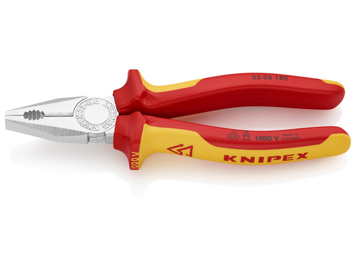 1St. Knipex 03 06 180 VDE Kombizange VDE isoliert, Zange verchromt 180 mm