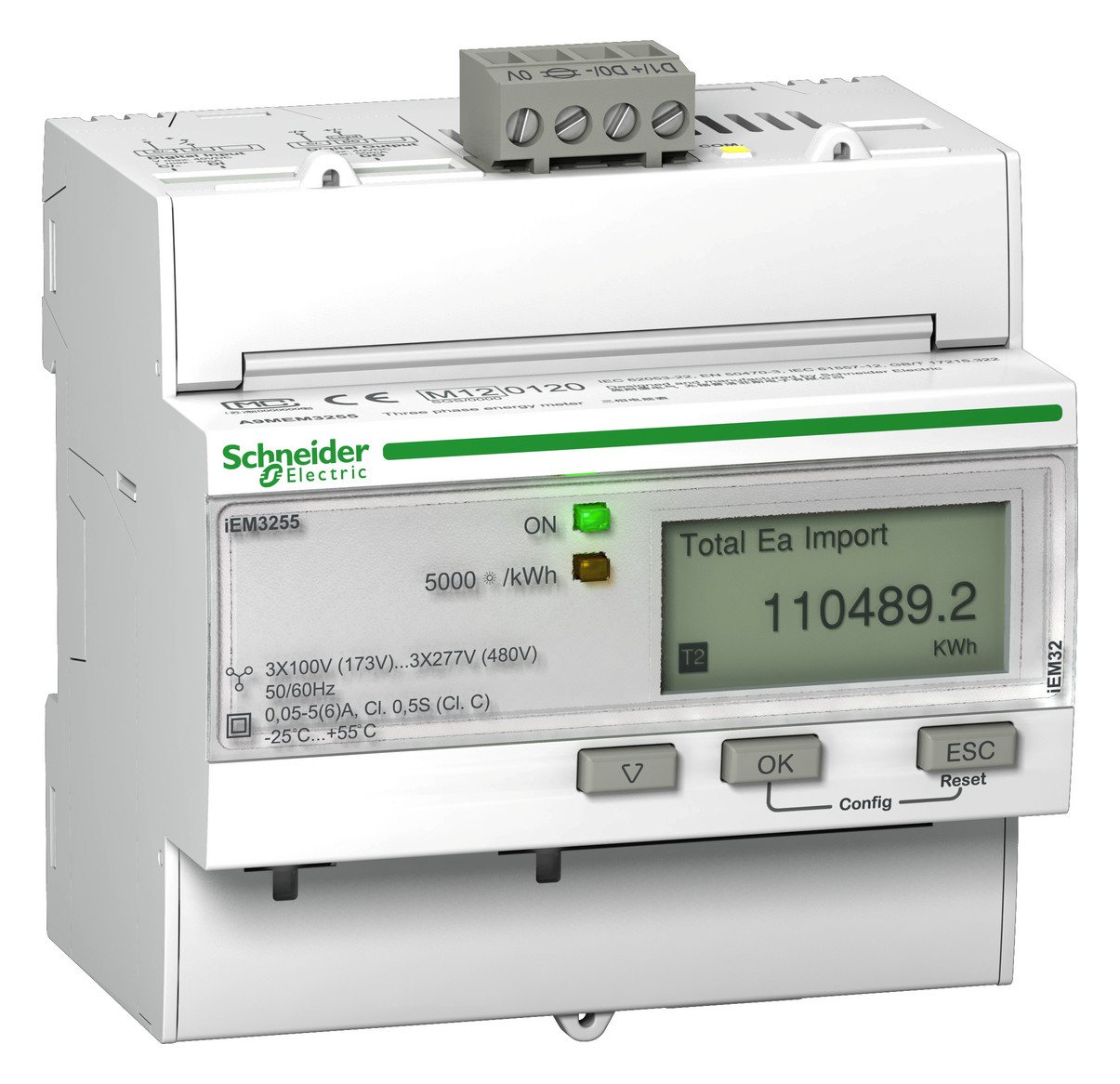 1St. Schneider Electric A9MEM3255 Energiezähler, 3-phasig, 5A, erweiterte Messfunktion, Modbus, 1E/1A, MID konform