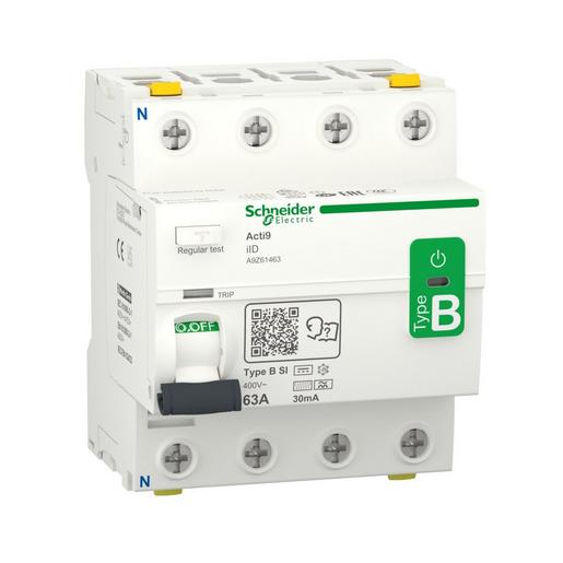 1St. Schneider Electric A9Z61463 Fehlerstrom-Schutzschalter Allstromsensitiv iID, 4P, 63A, Typ B-SI, 30mA