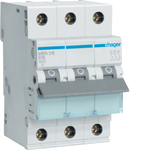 1St. Hager MBN316 Leitungsschutzschalter 3 polig 6kA B 16A 3 Module