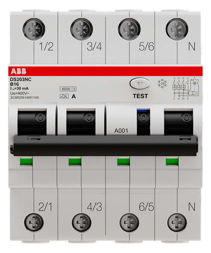 1St. ABB DS203NC B16 A30 FI/LS-Schalter 6kA, 3P+N, Typ A, B 16, 30mA 2CSR256140R1165