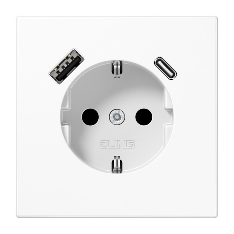 1St. Jung LS1520-15CAWW SCHUKO Steckdose mit 1 USB-Buchse Typ A und 1 USB-Buchse Typ C, Berührungsschutz, Serie LS, alpinweiß LS 1520-15 CA WW