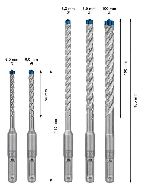 1St. Bosch EXPERT Hammerbohrer SDS 2608900197 plus-7X 5tlg Set