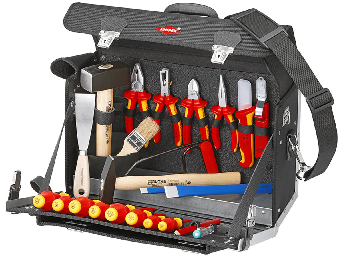 1St. Knipex 00 21 03 L S VDE Werkzeugtasche Elektro Standard Rindledertasche 24-tlg., Farbe schwarz 420 x 160 x 250 mm (innen)