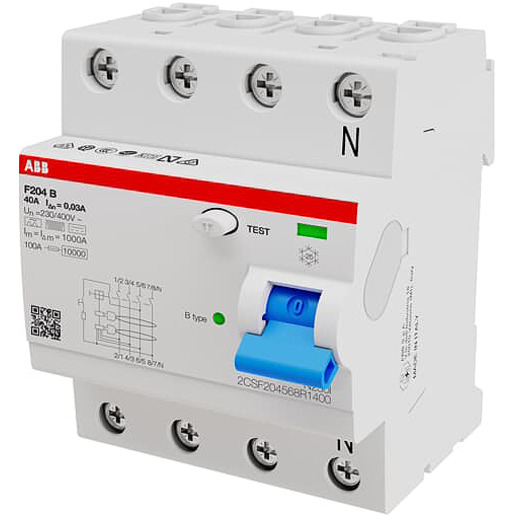 1St. ABB F204B-40/0,03 FI-Schutzschalter Typ B 4P 40A 30mA allstromsensitiv, kurzzeitverzögert 2CSF204568R1400