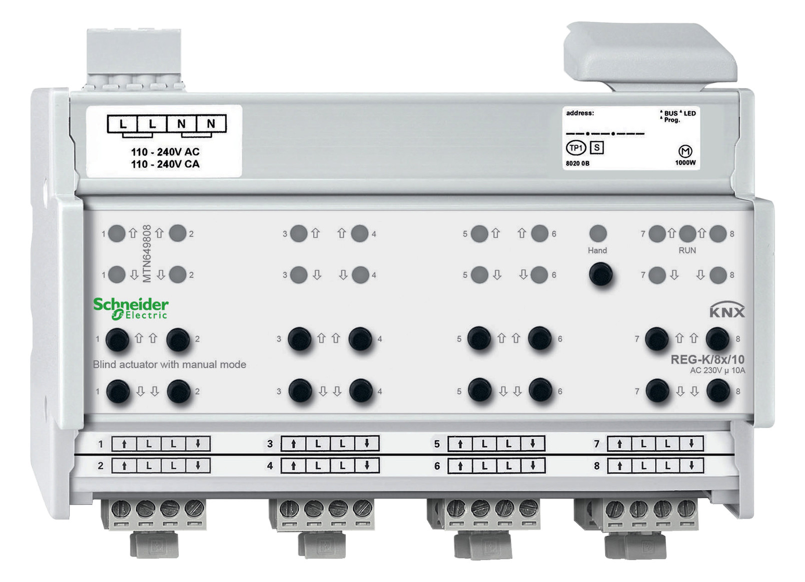 1St. Schneider Electric MTN649808 Jalousieaktor REG-K/8x/10 mit Handbetätigung, lichtgrau