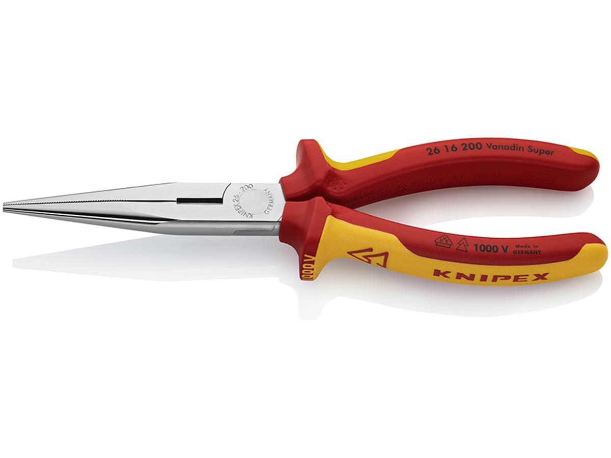 1St. Knipex 26 16 200 VDE Flachrundzange mit Schneide VDE isoliert, Zange verchromt 200 mm