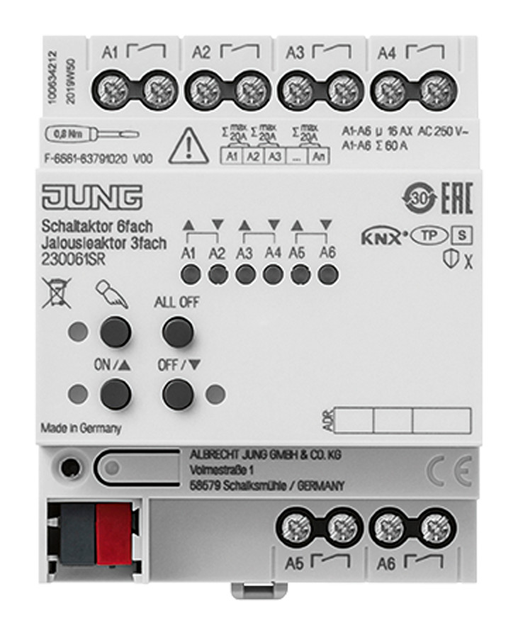 1St. Jung 230061SR KNX Schaltaktor 6fach, KNX Jalousieaktor 3fach 23006 1S R