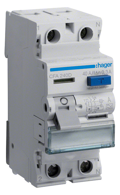 1St. Hager CFA240D Fehlerstromschutzschalter 2 polig 6kA 40A 300mA Typ A