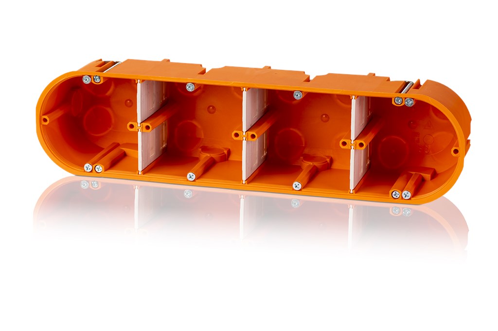 1St. F-Tronic HW40 Hohlwandgerätedose massiv 4-fach, d= 68, t=60mm 7350064 * Hohlwandschalterdose Hohlwanddose