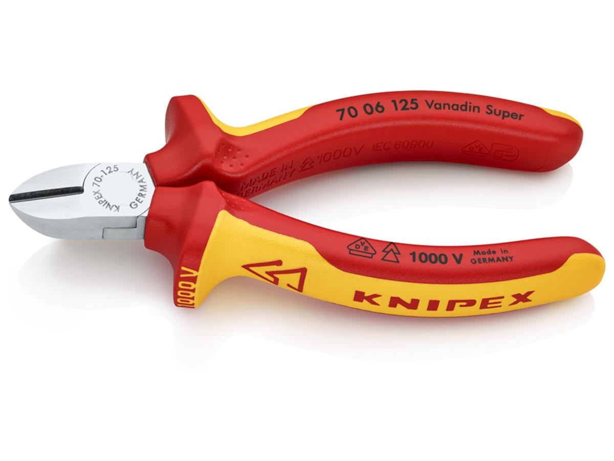 1St. Knipex 70 06 125 VDE Seitenschneider VDE isoliert, Zange verchromt 125 mm